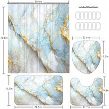 4 Pcs Blue Marble Shower Curtain Set White Bathroom Sets With Shower Curtain And Rugs Gold Modern Abstract Bathroom Decor Accessories Bathroom Rugs Toilet Lid Cover With Hooks{Inchcolor_nameinch:InchLightBlueinch} - Lightblue - View 5