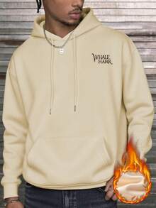 K-GLORY 男士宽松连帽衫，鲸鲨科普印花，秋冬款 - 杏色 - 查看 5