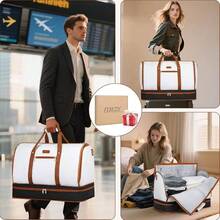 Garment Duffle Bag Travel - Convertible Carry On Garments Duffel Bags Travel Bag Women Men Large Weekender Bag With Shoes Compartment 3 In 1 Hanging Clothes Suit Dress Bag 3pcs Set - B01-Trắng và đen - Xem 7