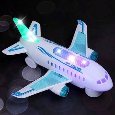 Interactive Electric Airplane Toy With LED Lights & Sounds, Battery Operated, Plastic Material, Educational Play For Ages 3+, White - Ideal Gift For & Preschoolers(Batteries Not Included