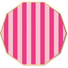 Bonjour Fête  & Haute Pink Signature Cabana Stripe Large Paper Party Plates | Large  Dinner Size For Valentine's Day,  Showers & Girly Birthdays | Party Supplies | Pack Of 8, 10.75",25837564 - 玫紅色 - 查看 1