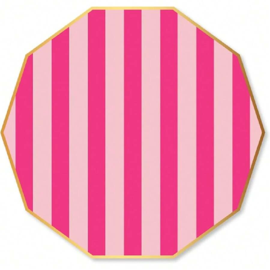 Bonjour Fête  & Haute Pink Signature Cabana Stripe Large Paper Party Plates | Large  Dinner Size For Valentine's Day,  Showers & Girly Birthdays | Party Supplies | Pack Of 8, 10.75",25837564 - 玫紅色 - 查看 1