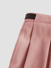Mid-Waist Solid Color Elegant Straight-Leg Pants With Belt - Pink - View 5
