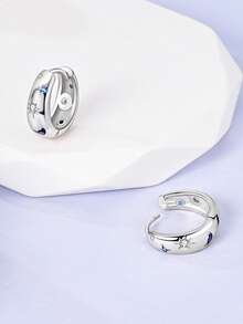 1 Pair Original Design 925 Sterling Silver Hoop Earrings For Women Hypoallergenic Class Style Star Moon Shape Elegance Jewelry Gifts High Quality Cubic Zirconia Fits Daily Party Shopping Festival Banquet Party Wear