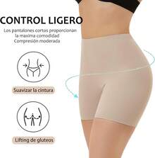 Paquete de 3 Boxer Tipo Shorts Invisible, Boxer Mujer, Shorts Mujer para Debajo de los Vestidos,Calzones Sin Costuras,Shorts Corto Interior con Cintura Alta,Modelado de Cintur,Levantamiento de Glúteos - Blanco Marfil - Ver 3