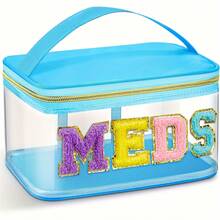 Fashion Transparent PVC Cosmetic Bag, 7 Color Options, MEDS Makeup Bag - With Handle Transparent PVC Travel Medicine Storage Bag, Waterproof Nylon Zipper Toiletry Bag, Medicine Storage Bag, Suitable For Patients And Nurses