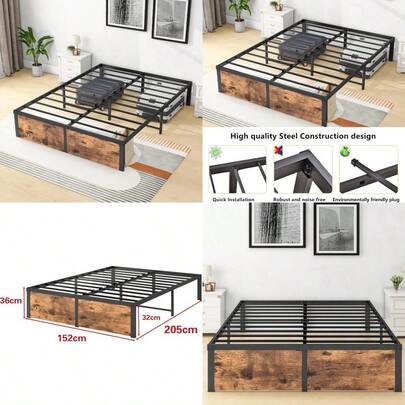 Queen Bed Frame No Box Spring NeededMetal Platform Bed Frame Queen Size With 12.6" Storage Space 1500 Lbs Capacity Heavy Duty Steel Slats Port Easy Assembly Noise Free Notise Free Black