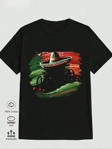 1 Camiseta Para Hombre, Camiseta Para Hombre, Pantalón Para Hombre, Viva México 180G Negro Y Blanco, Camiseta Con Sombrero Mexicano Y Estampado De Texto, De Alta Calidad, Cuello Redondo, Ajuste Básico Holgado, Transpirable, Versátil, Lavable En Máquina, Cómodo, Talla S ~ 3XL, Esencial Deportivo Casual Diario Para El Verano. - Oscuro - Ver 1
