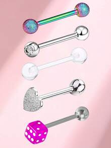 5 Stücke Y2K Zunge Piercingschmuck Set in Bonbonfarben, mit weichen keramischen Kugeln, geeignet für Männer & Frauen als Alltagsschmuck