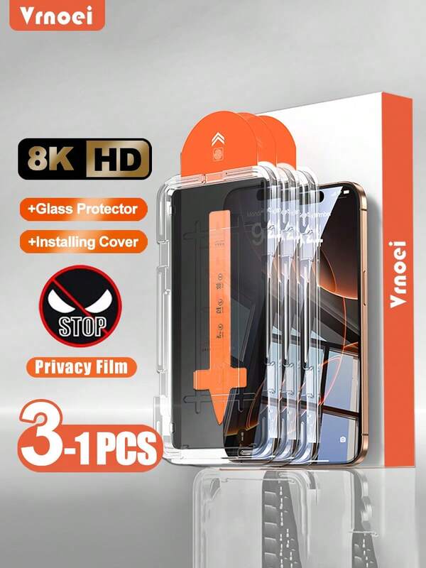 VOUVI 3 pièces Protecteur d'écran en verre trempé compatible avec 17 16 15 13 12 11 Pro Max Air, film anti-espion, application facile, compatible avec les accessoires de téléphone Apple 15 14 16 Plus