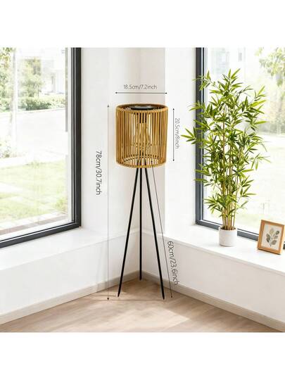 1pc made Rattan Vertical Solar Lamp, Metal Tripod Lantern, Rustic Vloer le Outdoor As Family Friends, Perfect Choice Souvenirs, Adding Natural Warm Atmosphere To Indoor/Outdoor Spaces, Versatile Camping, Garden, Patio, Pathway ation view 3