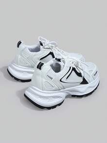 DareSee 女士新款厚底运动鞋，轻便休闲鞋，小白鞋，网球鞋，多功能跑步鞋，可爱时尚轻便厚底运动鞋，音乐节礼物 - 黑色 - 查看 4