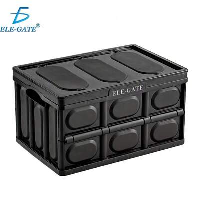 ELE-GATE Caja de Plástico Negro Colapsable Reforzada y con Estructura Apilable