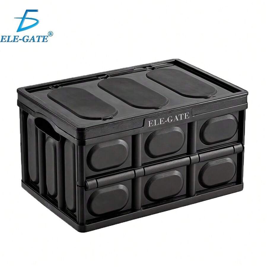 ELE-GATE Reinforced Collapsible Black Plastic Storage Box With Stackable Structure - Black - View 1