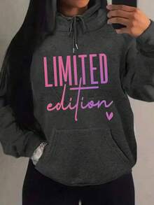2025 Fun Portrait Animal Flower Letter Creative Pattern Print Women's Fashion Hoodie Sweatshirt, Drawstring Hooded Pullover Sweatshirt, Casual Loose  Pocket Hoodie, Fleece-Lined Autumn Winter Fashion  Women's Clothing Soft And Breathable - 深灰色 - 查看 6