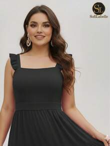 Women's Plus Size Long Dress, Three Marias Style, Elegant Evangelical Fashion, Party Dress, Sleeveless, Strapless, Ruffled, Dune - 黑色 - 查看 3