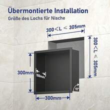 Bernkot Duschnische 304 Edelstahl 30 cm * 30 cm * 10 cm Wandvertiefung Schwarz für Badezimmeraufbewahrung Keine Fliesen erforderlich Dusche Eingelassene Dusche Überbau