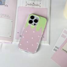 Chic And Exquisite Pink Strawberry Macaroon Phone Case With White Polka Dots, Suitable For  13, 14, 15, And 16 Pro-For-Your-New- - 1 cái - Xem 5