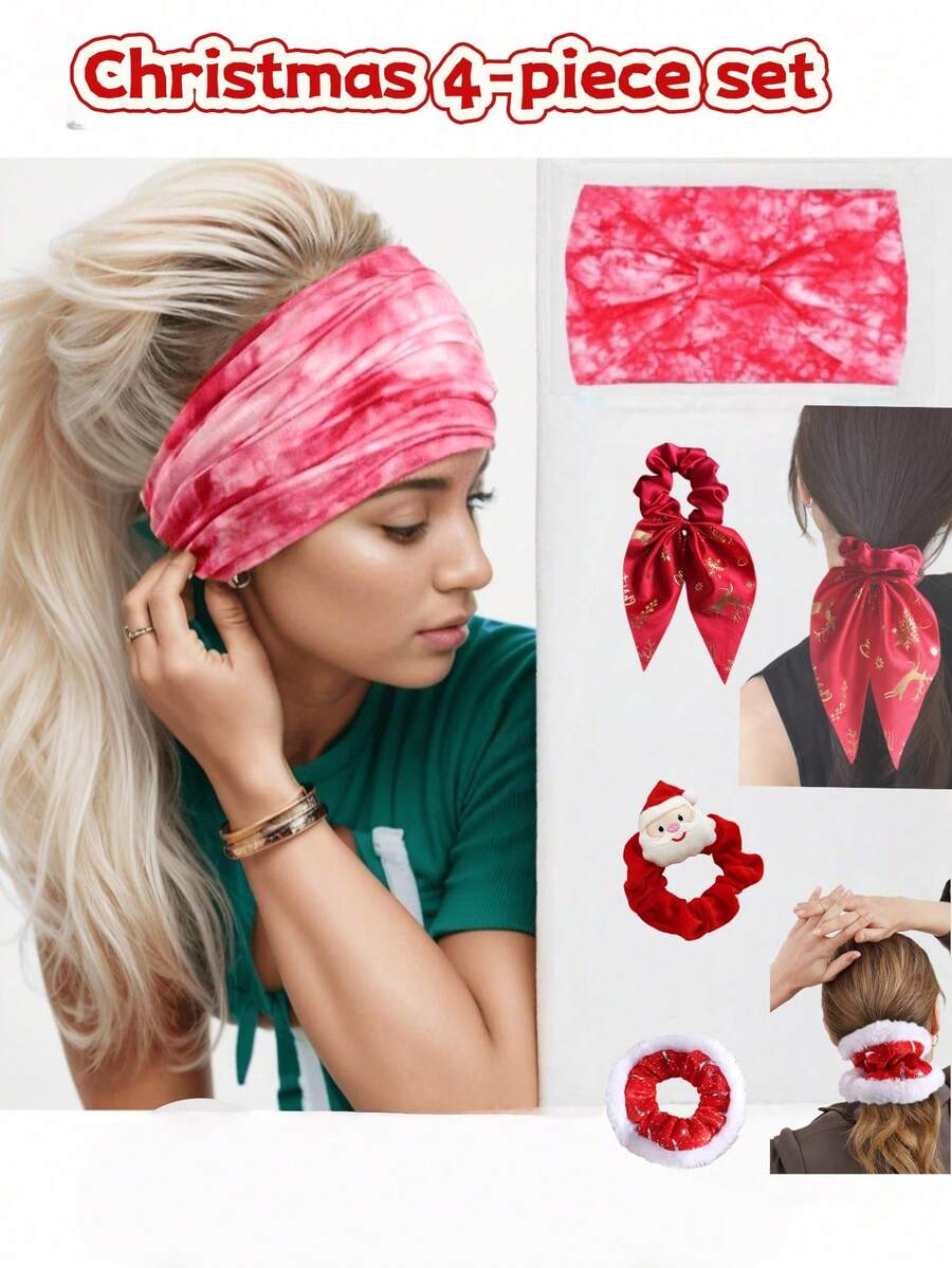 Faixas de cabelo natalinas em estilo boêmio, modernas, europeias e americanas. Conjunto com faixa, presilha e elástico de cabelo. Ideal para faculdade, Halloween, estilo boêmio, com estampa tie-dye. Faixa larga para cabeça, perfeita para yoga ou esportes. Colorida e estampada. Acessórios de cabelo para cuidar da pele, adequados para cabelos longos e curtos. Linda e versátil. Bandana feminina macia e confortável.