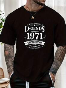 Men's Vintage 1971 Legends Born Graphic T-Shirt - Limited Edition Retro Casual Short Sleeve Round Neck Summer Tee, Black With White Print, Regular Fit, Vintage Tshirt, Casual Attire, Classic Fit Tee, Durable Casualwear, Streetwear Style, Minimalist Design, Highquality Tee, Printed Shirt, Streetwear Lovers - White - View 7