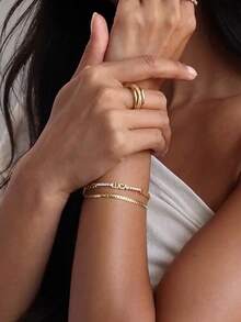 1pc Customized Rhinestone Name Bracelet, Can Customize 1, 2, 3, 4 Or 5 Names With Gemstone Chain, Personalized Adjustable Stainless Steel Pendant Bracelet, Customized Gold Brand Jewelry Couple Memorial Gift, Boyfriend Birthday Gift, Multi-Functional, Decorative - Golden Multiple Names - View 6