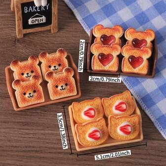 5 piezas Mini tostadas simuladas con diseño de elemento de oso - 4 estilos lindos, resina ABS duradera, perfectas para accesorios DIY/OB11/BJD/casa de muñecas y escenas en miniatura, decoración de cocina del hogar, utensilios de cocina en miniatura, diseño juguetón, artesanía detallada, accesorios de casa de muñecas en miniatura, accesorio de muñeca, accesorio de casa de muñecas
