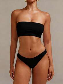 XLLAIS Sexy Strapless Cropped Camisole, Fashionable Solid Color Stretchy Fitted Black Tube Top, Suitable For Women All Seasons Summer - Black - View 5
