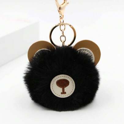 Cute Bear Keychain, Teddy Pom Pom Plush Doll Pendant, Faux Mink Fur Backpack Decoration