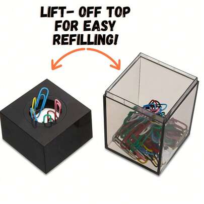 1pc Magnetic Acrylic Paper Clip Dispenser - Transparent Rectangular Desktop Organizer Box With Top Magnet, Suitable For Office, School And Home Use - Non-Waterproof Plastic Storage Box For Colored Paper Clips, School Supplies | Contemporary Design | Transparent Acrylic Box