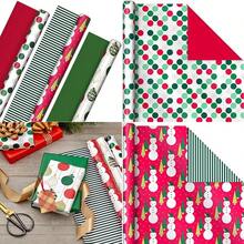 Hallmark Papel de regalo de Navidad rosa con líneas de corte en el reverso (3 rollos: 120 pies cuadrados) rosa, menta, oro, reno, árboles de Navidad, copos de nieve(rojo, verde) - Tipo 8 - Ver 1