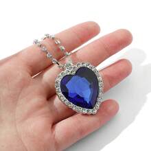 Fashion Love Wedding Blue Rhinestone Zirconia Pendant Women's Necklace Heart Of Ocean Heart Forever Pendant