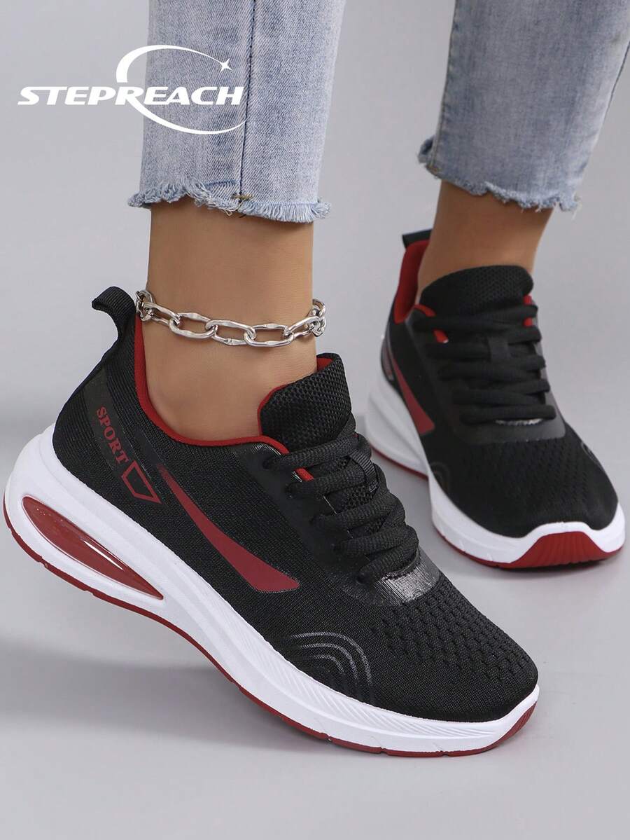 STEPREACH 女士休闲运动鞋，时尚透气轻便防滑耐用运动鞋，平底，春秋季 - 黑色 - 查看 1