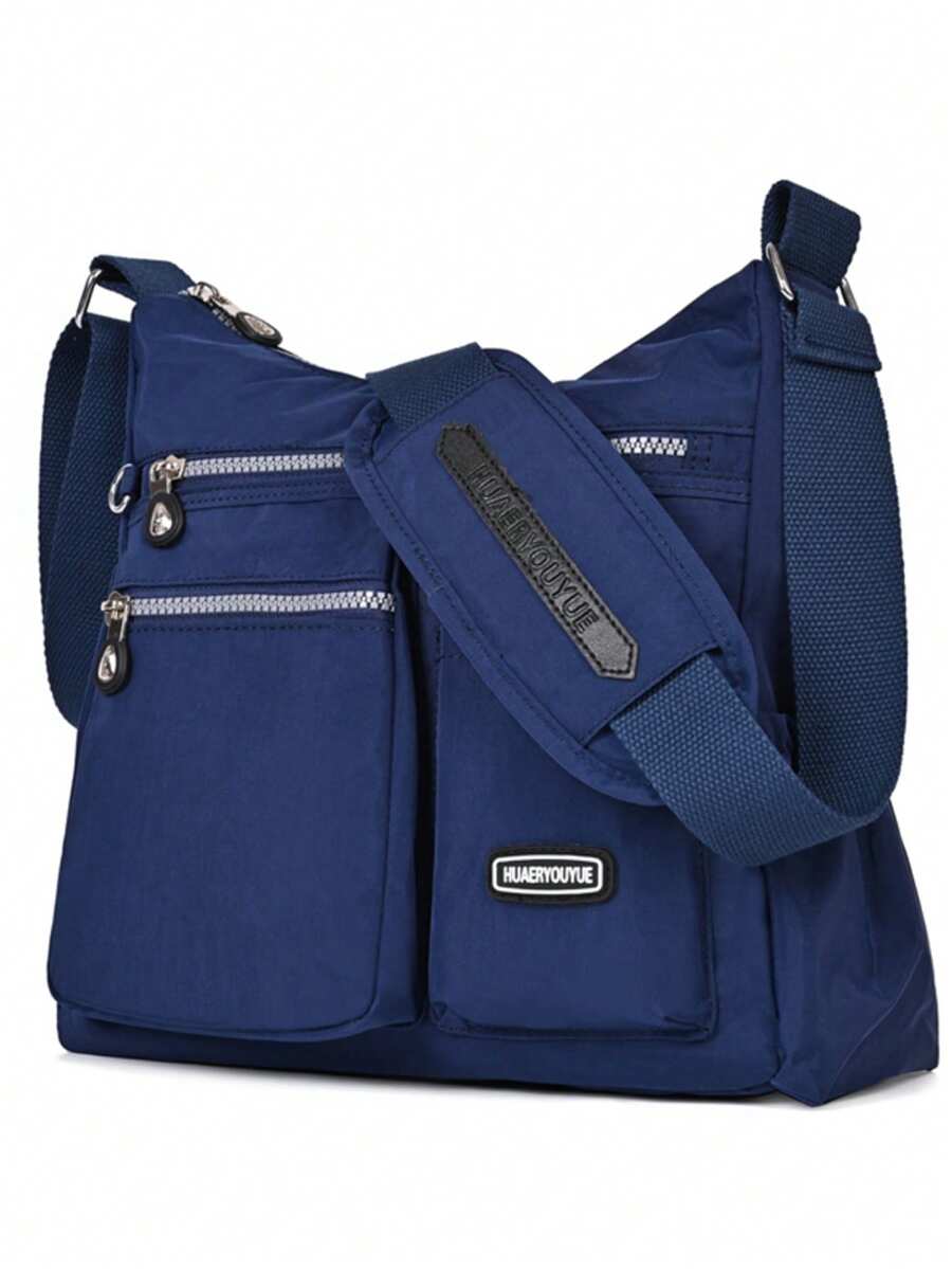 1pc Nylon Fabric Bag, Solid Color Nylon Multi-Zipper Pockets Casual Lightweight Daily Women Shoulder Crossbody Bag