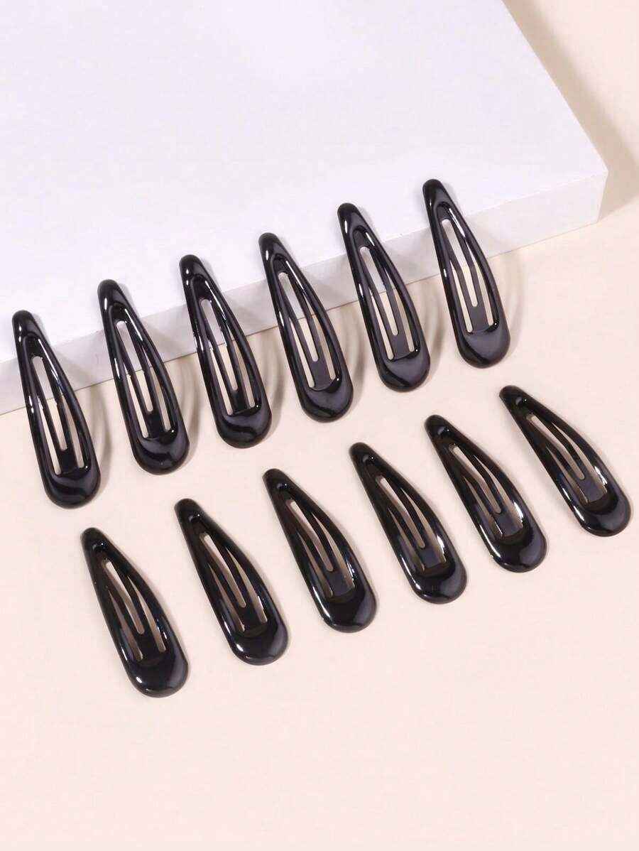 12pcs Water Drop BB Hair Clips, Suitable For Hairstyling, Fixing Hair, Daily Use Or Party Events To Create Perfect Hairstyles Claw Clips Hair Claws Hair Barrettes, Hair Accerssories - 黑色 - 查看 1