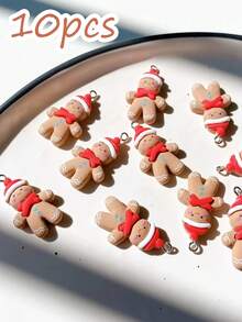 10pcs Resin Gingerbread Charms Christmas Pendant For DIY Jewelry Making DIY Necklace Bracelet Earrings Key Chain Accessories,Little Ginger Man Pendant With A Hat,Jewelry Decorations - Multicolor - View 2