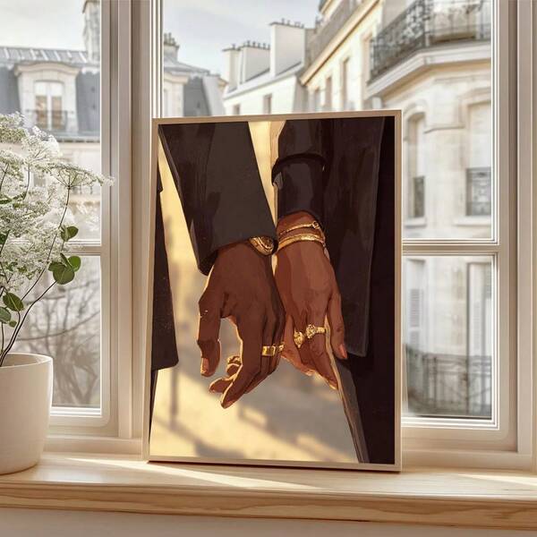 1pc Framed/Unframed Black Couple Holding Hands Canvas Poster Vintage Valentine Romantic Love Wall Art Print Minimalist Aesthetic Decor Painting For Lover,Apartment,Living Room,Bedroom,Modern Home Decoration