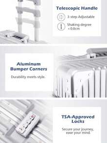 Hành lý xách tay 20 inch, Khung nhôm, Vỏ cứng ABS, Bánh xe xoay chống trộm, chống thấm nước, Khóa TSA, Phù hợp cho cả nam và nữ, Tuân thủ quy định xách tay - trắng - Xem 4