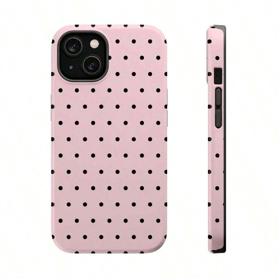 Polka Dot Phone Case - Stylish Tough Cases For IPhone, Cute Gift For Her,  Phone, Pink & Black DesignRetro Fashion Simple Cute Phone Case,Valentine's Day Gift,Holiday Gift - 款式1(1件) - 查看 1