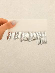 12 pièces Boucles d'oreilles géométriques acryliques exagérées personnalisées, boucles d'oreilles créatives en forme de cercle et de goutte d'eau - Argent - Voir 16