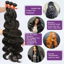 16A Raw Bundles Human Hair Body Wave, 4 Bundles 18 20 22 24 Inch Body Wave Bundles Human Hair, Triple Lifespan Virgin Remy Hair - Natural Black - 查看 2