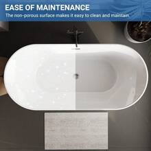 Studyset 59/67 Inch Acrylic Soaking Bathtub, Modern Square Design, Deep Ergonomic Tub With Matte Drain & Black Overflow, Double-Walled Insulation, Glossy White, CUPC Certified - White - View 7