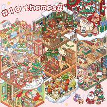 Nowa książeczka z naklejkami, 10 scen + metalowa pęseta, naklejki dioramy z serii Boże Narodzenie i Halloween, naklejki 3D miniaturowe sceny domów, naklejki ręcznie sortowane sceny domów, prezenty na Boże Narodzenie, Halloween, Święto Dziękczynienia, zabawki wielokrotnego użytku, dostępne w wielu rozmiarach - Wielokolorowe - Zobacz 2