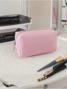 1pc Striped Pattern Fluffy Soft Cosmetic Bag, Travel Zipper Makeup Pouch, Storage Bag, Stationery Bag, Bubble Mesh Storage Bag, Storage Bag, Striped Storage Bag, Cute Plaid Toiletry Bag, Fluffy Plaid Cosmetic Bag, Large Zipper Travel Toiletry Bag, Multi-Functional Storage Bag, Suitable For Home Organization, Outdoor Travel, Business Travel, Bubble Mesh Student Desk Stationery Organizer Pencil Case - Multicolor - View 17