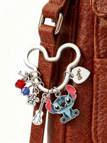 1pc Stitch Themed Stainless Steel Keychain, Alloy Pendant Cartoon Accessory, Friendship Gift, Christmas Gift - Multicolor - View 4