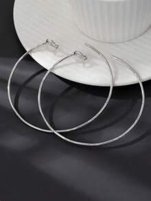 2 piezas Pendientes de aro de plata de moda con clip para mujeres, adecuados para fiestas y uso diario, pendientes falsos exagerados - Plateado - Ver 6