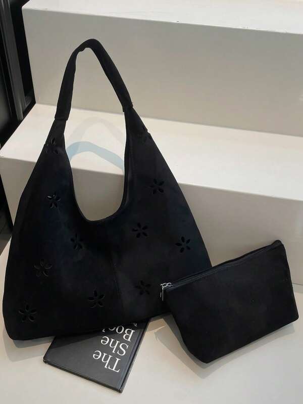 حقيبة كبيرة السعة ذات تصميم مفرغ عتيق أنيقة بسيطة للنساء للتنقل والحمل على الكتف الواحد