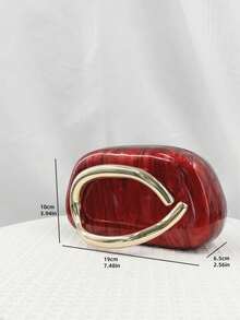 新款欧美风格女士不对称单肩包/斜挎包，独特贝壳形亚克力盒式手拿包，时尚婚礼/派对手提包 - 紅色 - 查看 7