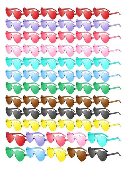 15/18 Pairs Heart Shaped Rimless Glasses Set, Plastic Frameless Eyewear Props For Photo Booths, Parties & Events - Assorted Candy Colors Without Feathers