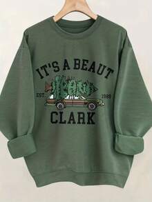 Day UnisexWomen'S  Graphic Crewneck Sweater - Red Holiday Sweater With It'S A Beaut Clark & National Lampoon'S  Vacation Design, Soft Long Sleeve Casual Pullover Autumn Winter, Cozy Movie Nights & Themed Partiesprinting - Deep Green - 查看 12