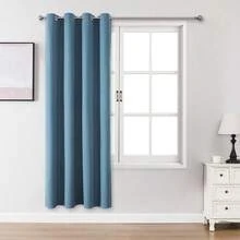 1片/2片亚麻质感遮光窗帘，多种尺寸可选，适用于卧室、客厅、家庭影院、餐厅，带孔眼 - 霧霾藍 - 查看 34